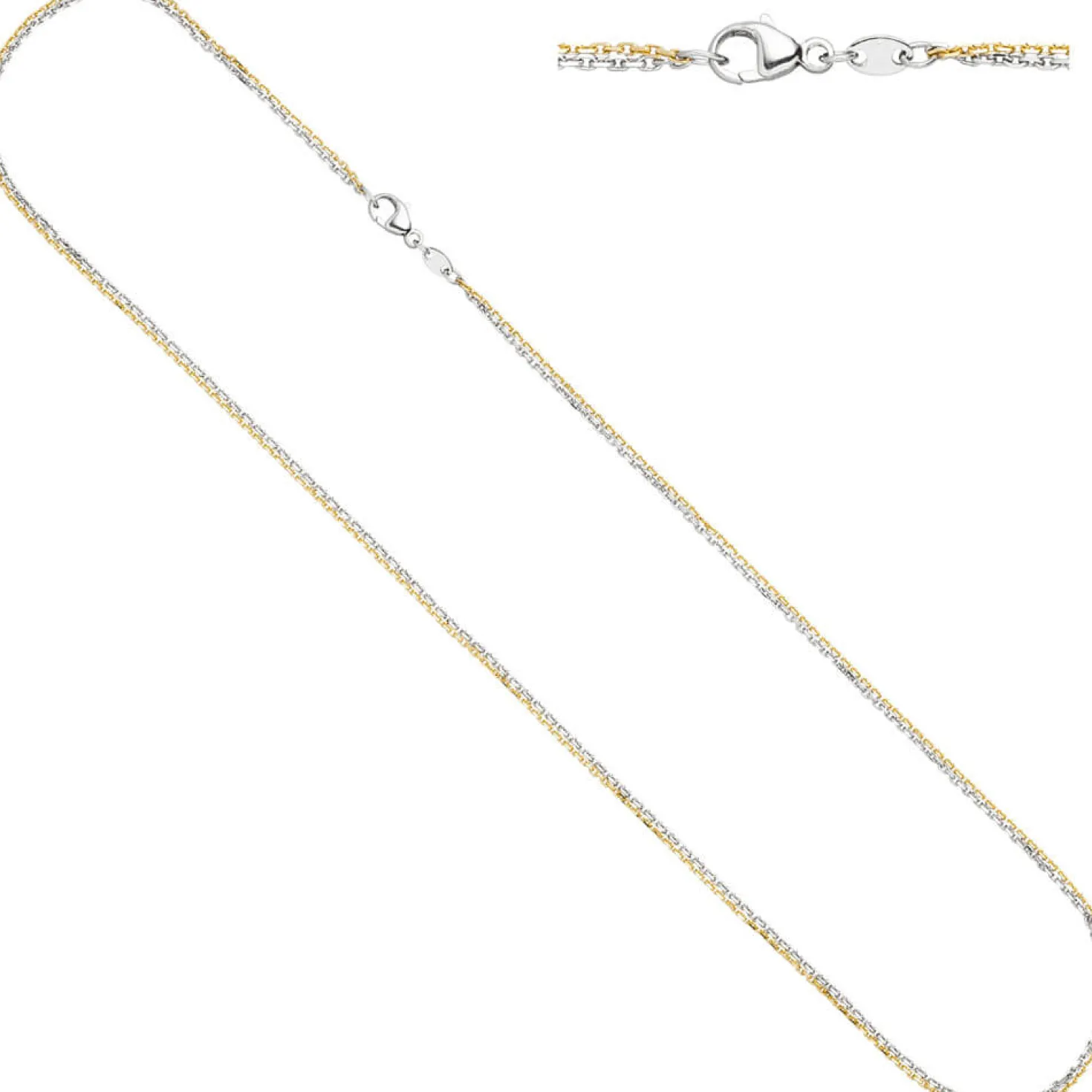 Ankerkette Kette Halskette aus 585 Gold, Gelbgold & Weißgold, 45cm