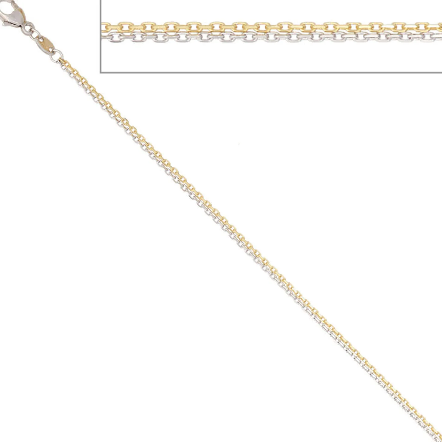 Ankerkette Kette Halskette aus 585 Gold, Gelbgold & Weißgold, 45cm