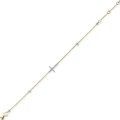 Armband Ankerkette Anhänger Kreuz 39 Diamanten 0.33Ct 750 Gold 21cm