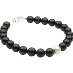Armband Armkette Armschmuck aus echtem Onyx schwarz & 925 Silber Kugel Damen
