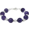 Armband Armkette aus Amethyst & Bergkristall, 925 Silber, weiß violett, 20,5cm
