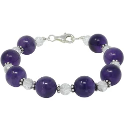 Armband Armkette aus Amethyst & Bergkristall, 925 Silber, weiß violett, 20,5cm