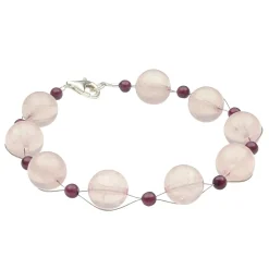Armband Armkette aus Rosenquarz & Granat & 925 Silber rose dunkelrot 20cm