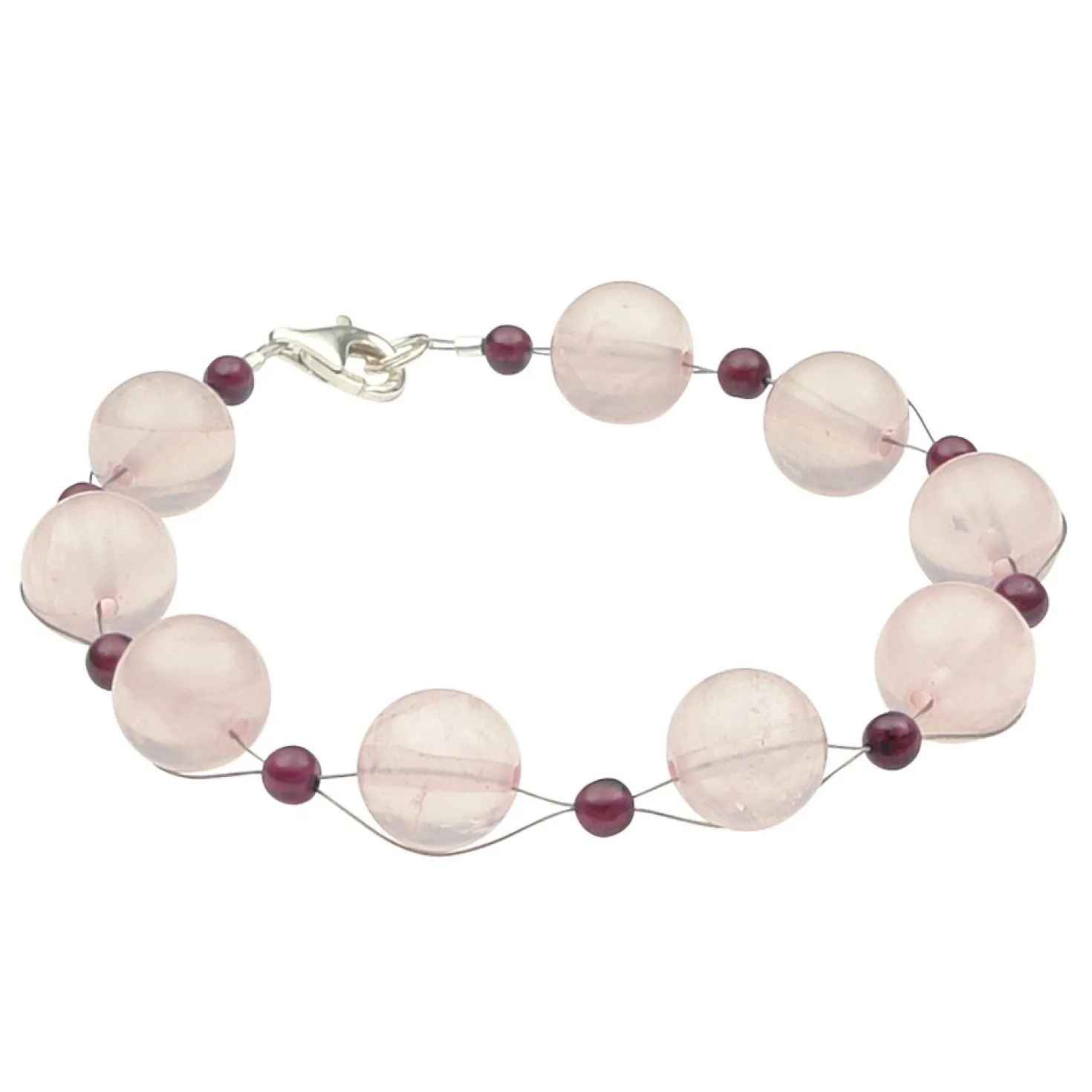 Armband Armkette aus Rosenquarz & Granat & 925 Silber rose dunkelrot 20cm