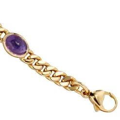 Armband Armkette mit Amethyst violett, 585 Gold Gelbgold, 19cm massiv