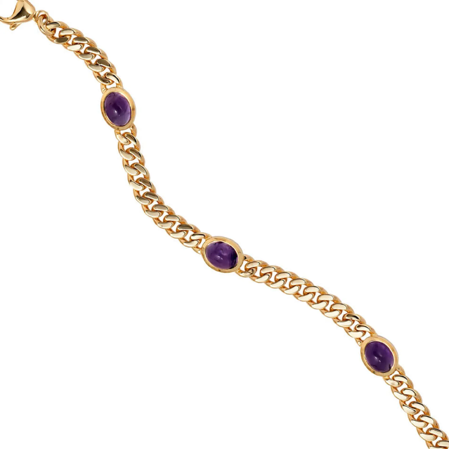 Armband Armkette mit Amethyst violett, 585 Gold Gelbgold, 19cm massiv
