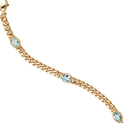 Armband Armkette mit Topas Blautopas hellblau, 585 Gold Gelbgold, 19cm