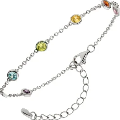 Armband Armkette mit 7 Zirkonia bunt 925 Silber rhodiniert 15-19,5cm
