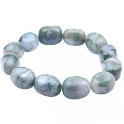 Armband Armschmuck aus echtem Baum-Achat, grau-grün, dehnbar, endlos