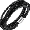 Armband Armschmuck aus Leder schwarz mit Onyx Kugeln & Edelstahl 19cm