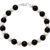Armband Armschmuck aus Onyx & Süßwasserperlen & 925 Silber, schwarz-weiß