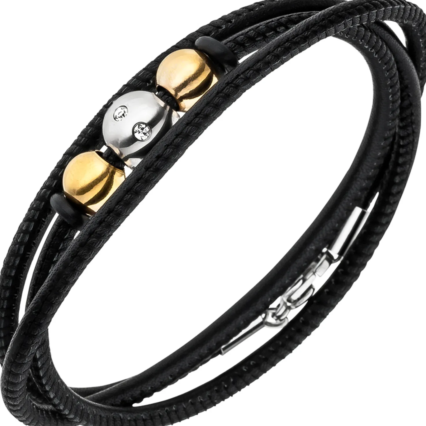 Armband Armschmuck Nappa-Leder schwarz mit Edelstahl & Zirkonia Lederarmband