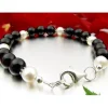 Armband aus echtem Onyx & Perlen & 925er Silber