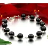 Armband aus echtem Onyx & 925 Silber, schwarz, Armschmuck Armkette