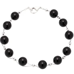 Armband aus echtem Onyx & 925 Silber, schwarz, Armschmuck Armkette
