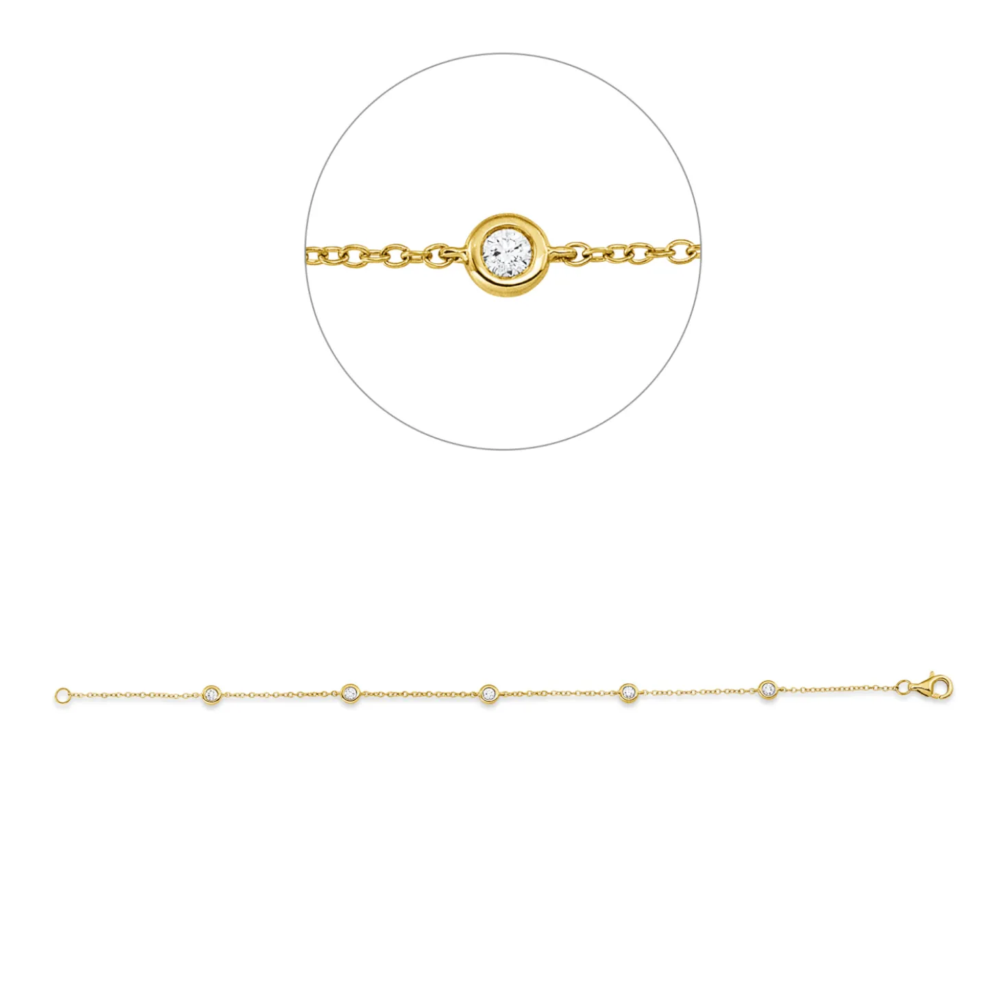 Armband aus 750 Gelbgold 5 Brillanten 0,25ct TW-VSI/SI B:3,9mm L:17,8cm