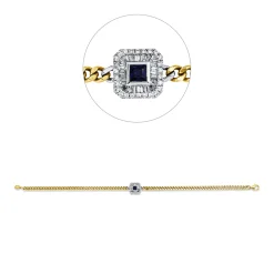 Armband aus 750 Gold gelb/weiß Saphir 0,15ct blau 54 Diamanten 0,24ct TW-SI