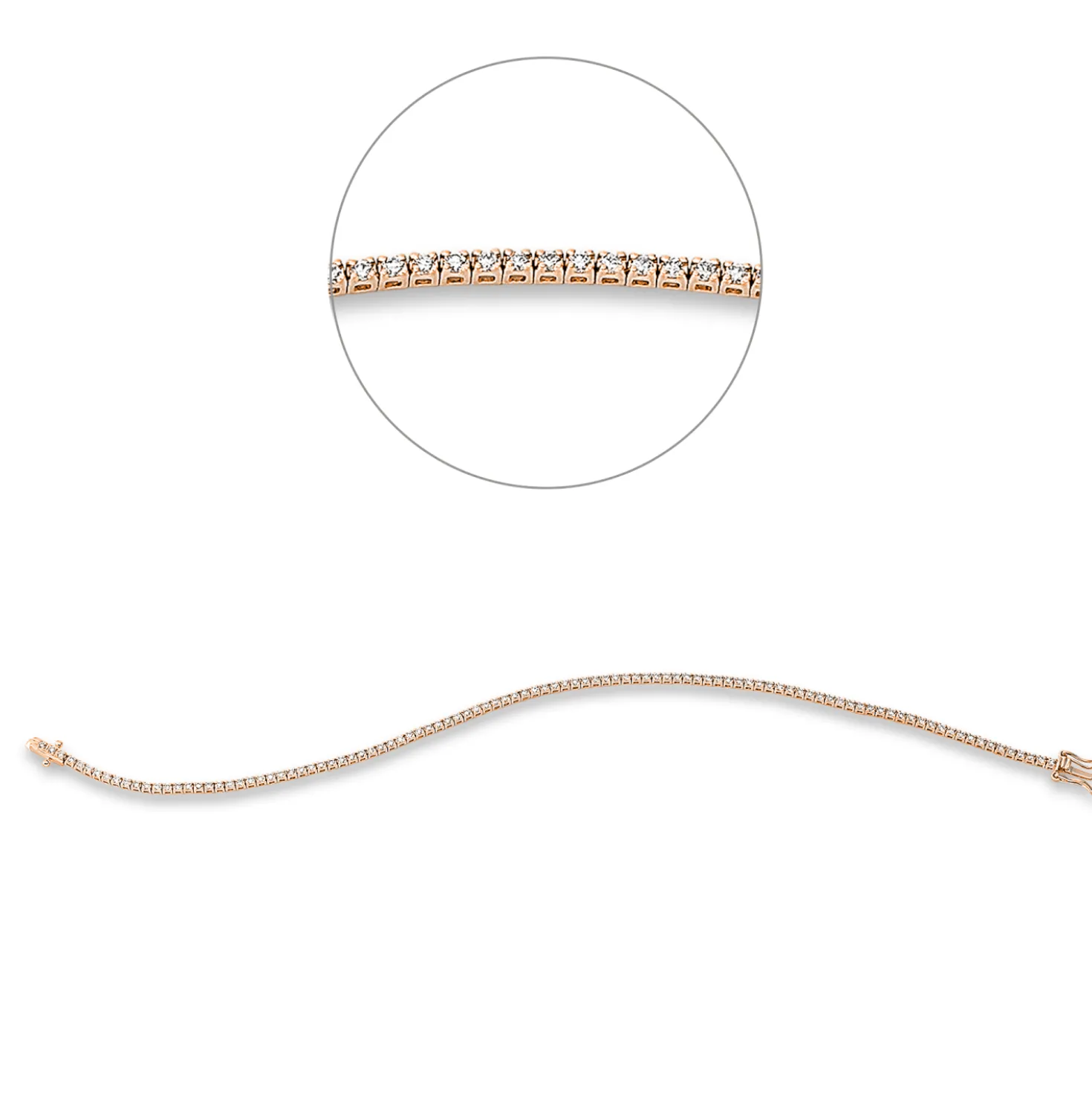 Armband aus 750 Gold Rotgold 102 Brillanten 0,92ct TW-SI B:1,5mm L:18cm 4er-Krappe