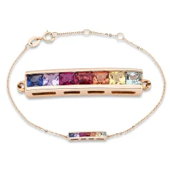 Armband aus 750 Gold Rotgold 7 Saphire 0,42ct mehrfarbig B:3mm L:17,8cm