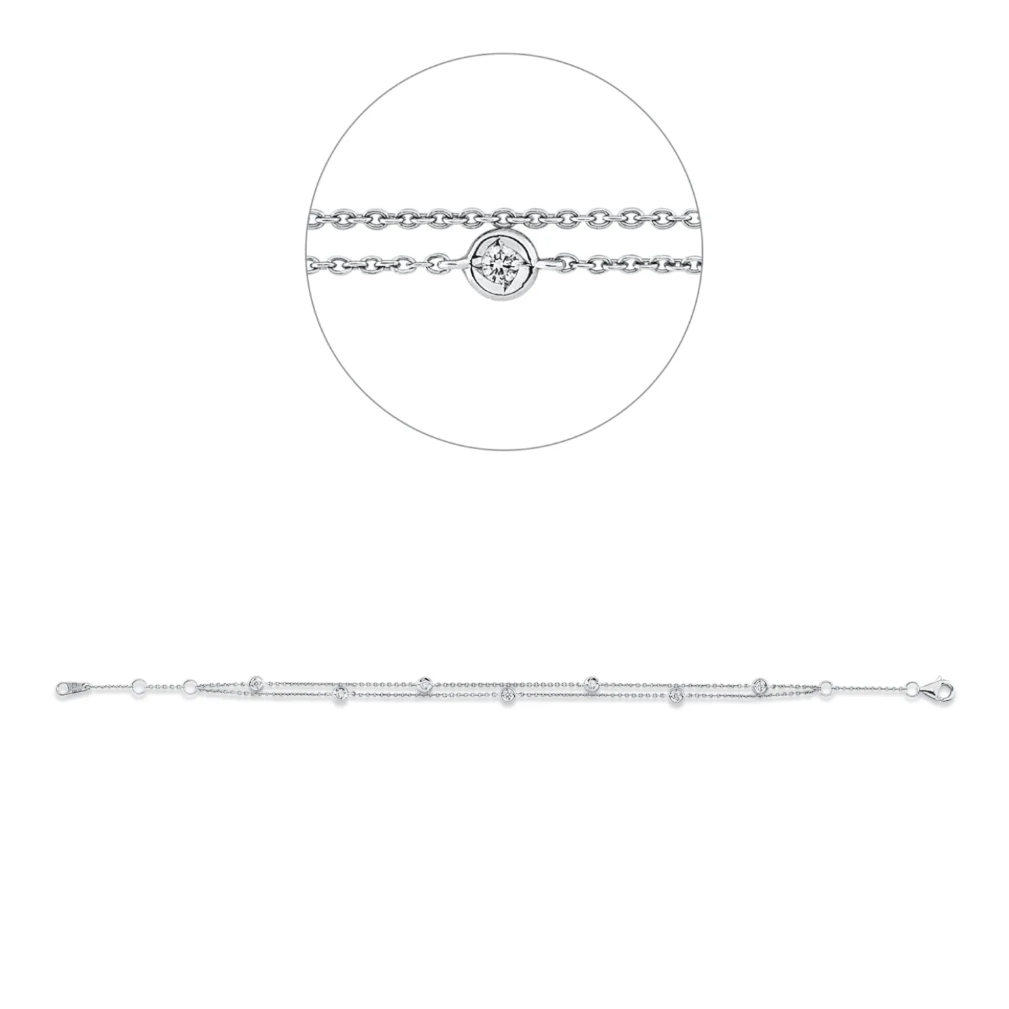 Armband aus 750 Gold Weißgold 7 Brillanten 0,12ct TW-VSI B:3mm L:16,5cm