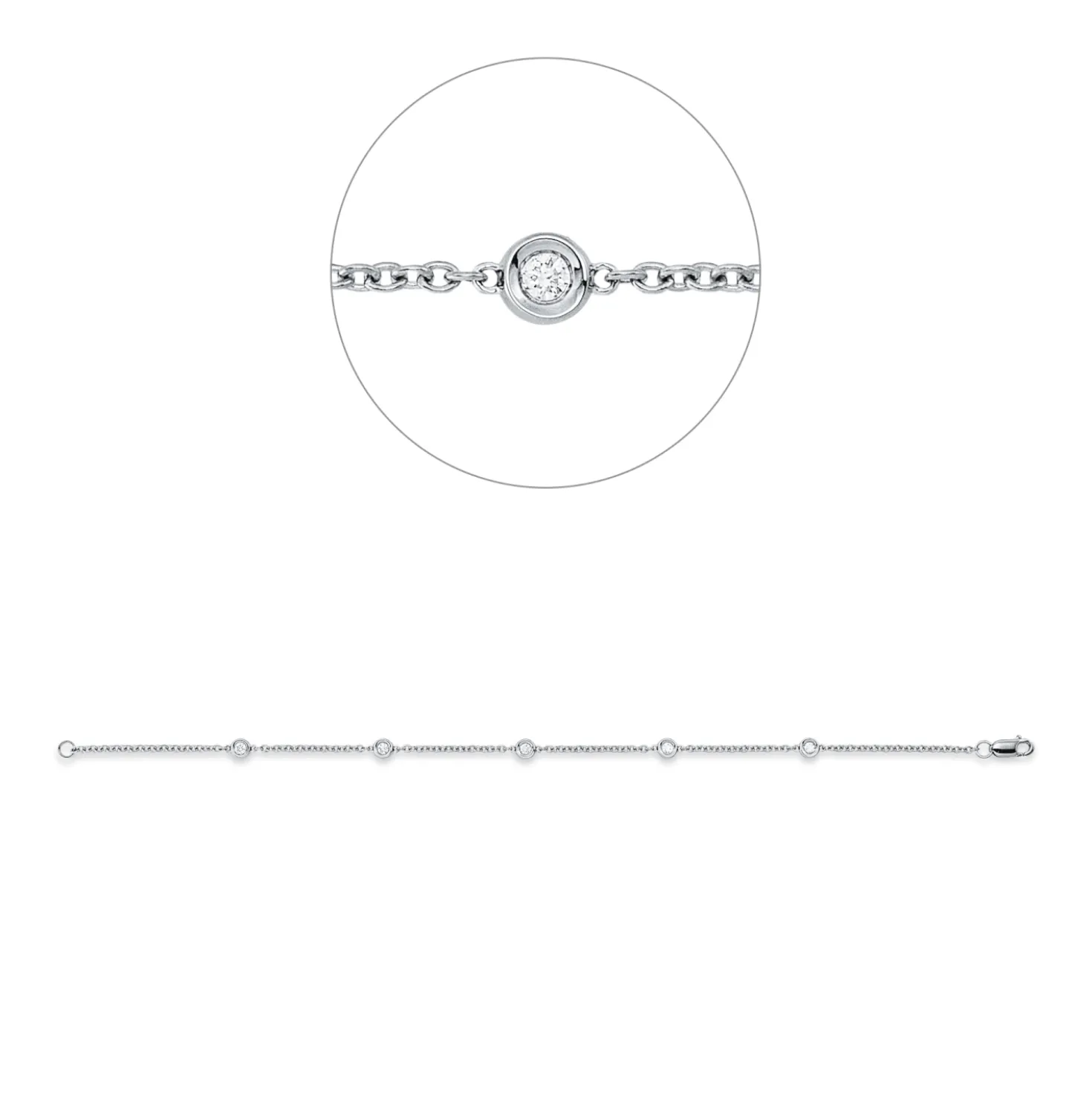 Armband aus 750 Gold Weißgold 5 Diamanten 0,16ct TW-SI B:3,8mm L:17,8cm