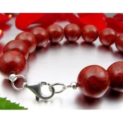 Armband aus Koralle Schaumkoralle Kugel 12mm & 925 Silber rot-braun glatt