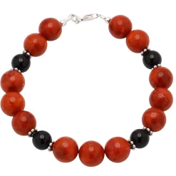 Armband aus Koralle Schaumkoralle & Onyx & 925er Silber, rot schwarz