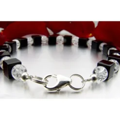 Armband aus Onyx & Bergkristall 925 Silber schwarz weiß Designerarmband Damen