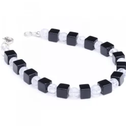 Armband aus Onyx & Bergkristall 925 Silber schwarz weiß Designerarmband Damen