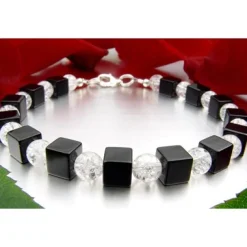 Armband aus Onyx & Bergkristall 925 Silber schwarz weiß Designerarmband Damen