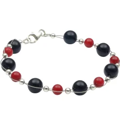Armband aus Onyx & Koralle, schwarz-rot Armkette Armschmuck für Damen