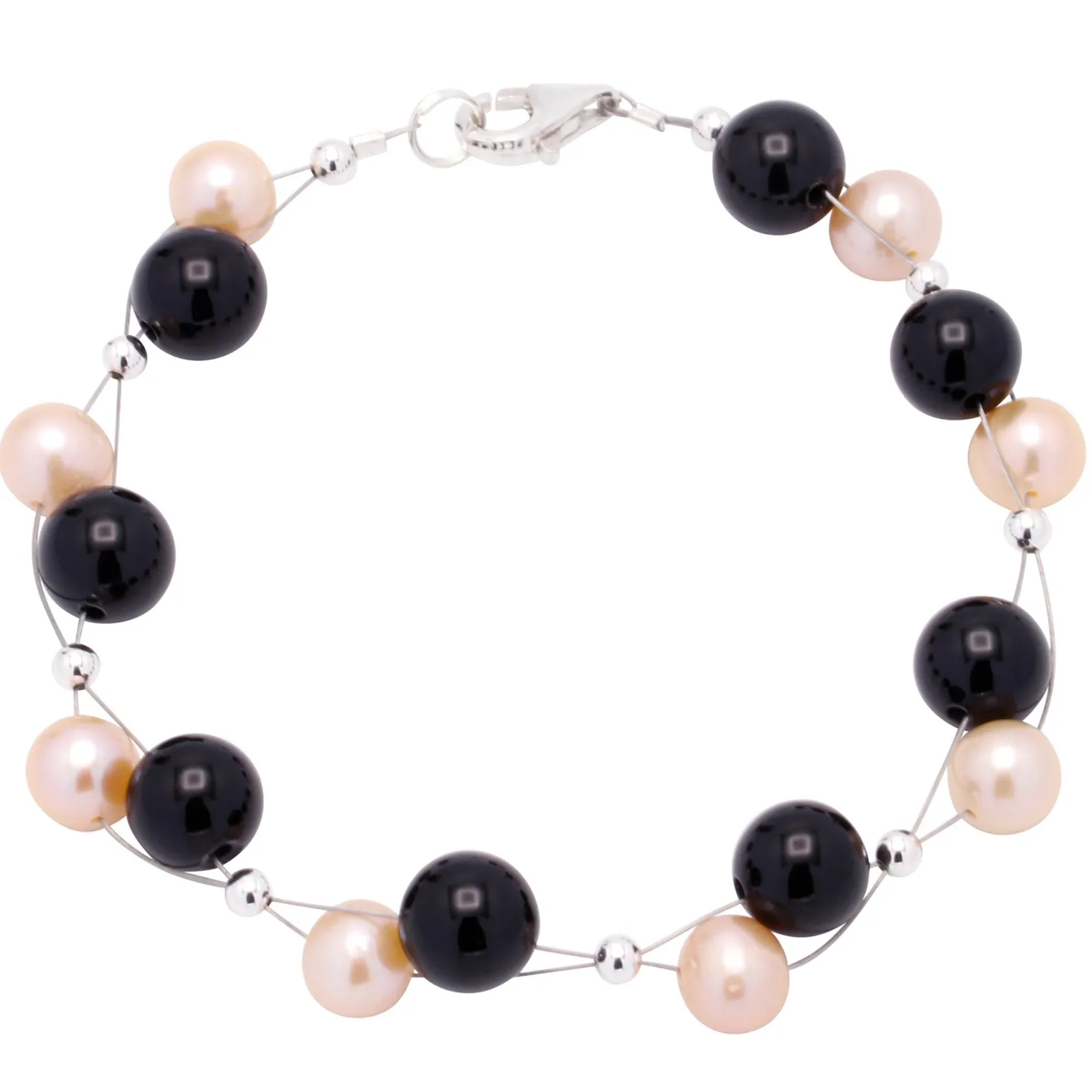 Armband aus Perlen Süßwasserperlen & Onyx rose schwarz Armkette Armschmuck Damen