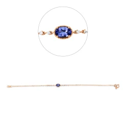 Armband aus 750 Rotgold Tansanit 0,51ct blau 10 Brillanten 0,11ct TW-PI L:17,8cm