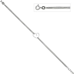 Armband aus 925 Silber mit Herz 19cm 2-reihig Armkette Armschmuck für Damen