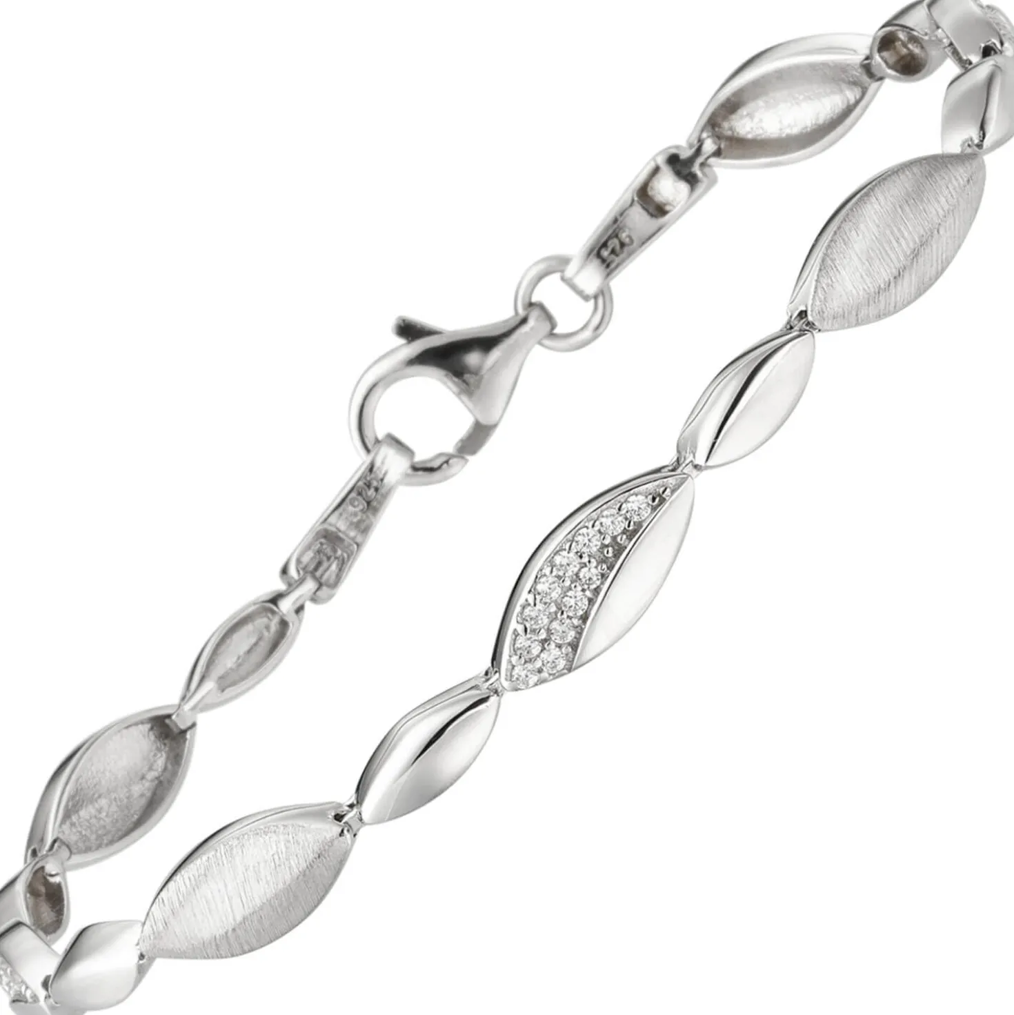 Armband aus 925 Silber mit 36 Zirkonia 19cm Armschmuck Armkette matt-glänzend