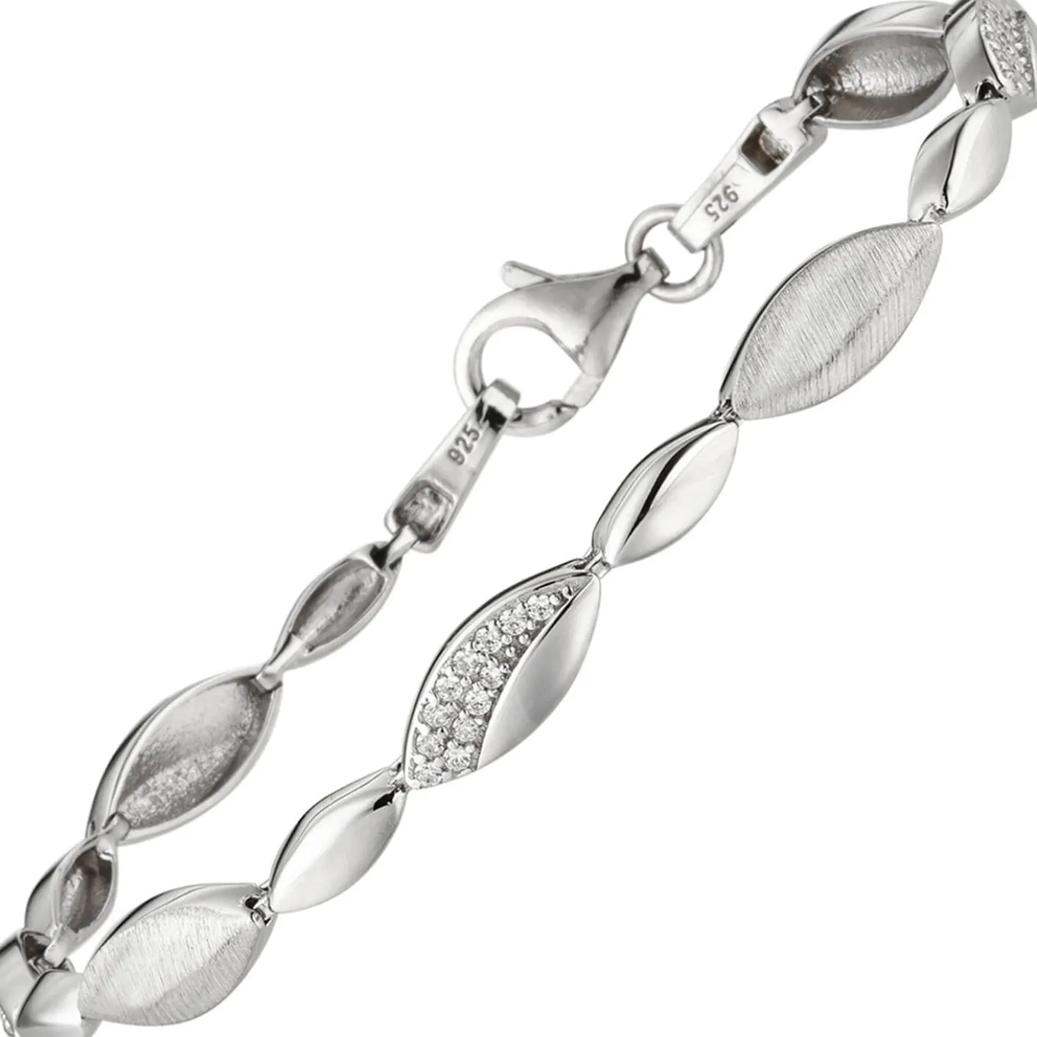 Armband aus 925 Silber mit 36 Zirkonia 19cm Armschmuck Armkette matt-glänzend