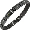 Armband, Edelstahl schwarz lackiert Carbon-Einlagen goldfarbene Striche, 21-22cm