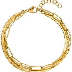 Armband flache Schlangenkette und Paper Clip Kette aus Edelstahl goldfarben 20cm
