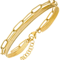 Armband flache Schlangenkette und Paper Clip Kette aus Edelstahl goldfarben 20cm