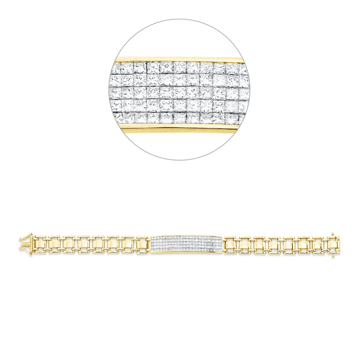 Armband 750 Gelbgold 120 Diamanten Prinzess-Schliff 3,51ct F-VSI B:9,7mm L:17,8cm