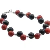 Armband, Koralle Schaumkoralle & Onyx & 925 Silber, rot-braun schwarz