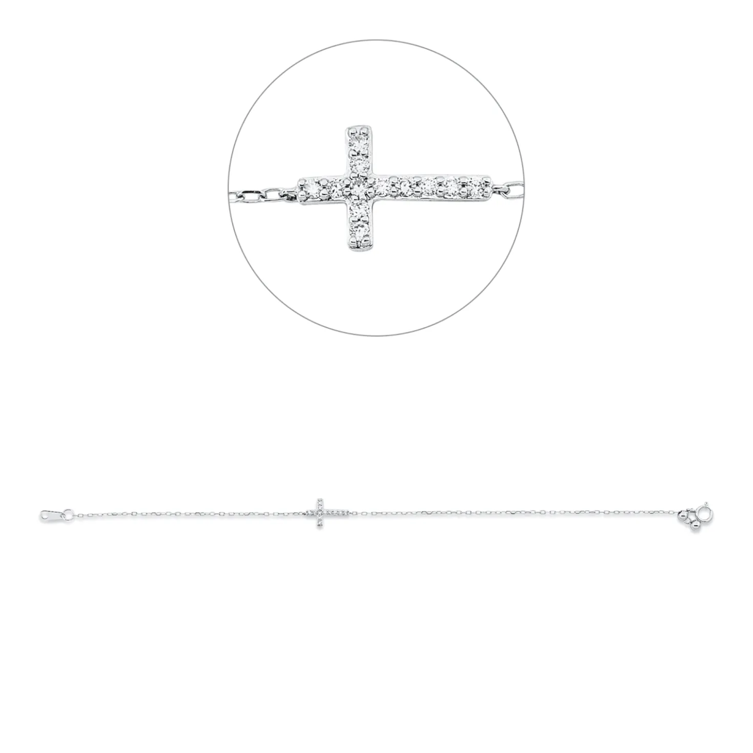Armband Kreuz aus 750 Weißgold 12 Brillanten 0,1ct TW-PI B:7,7mm L:17,8cm