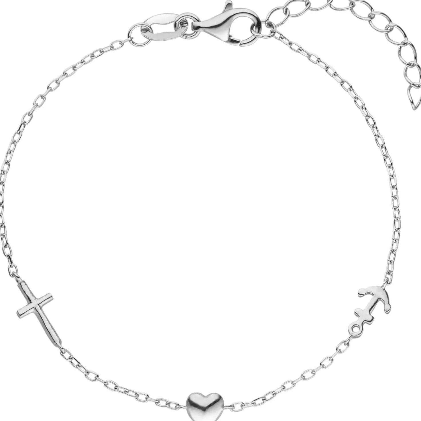 Armband mit 3 Anhängern Glaube Liebe Hoffnung aus 925 Silber 16-19cm