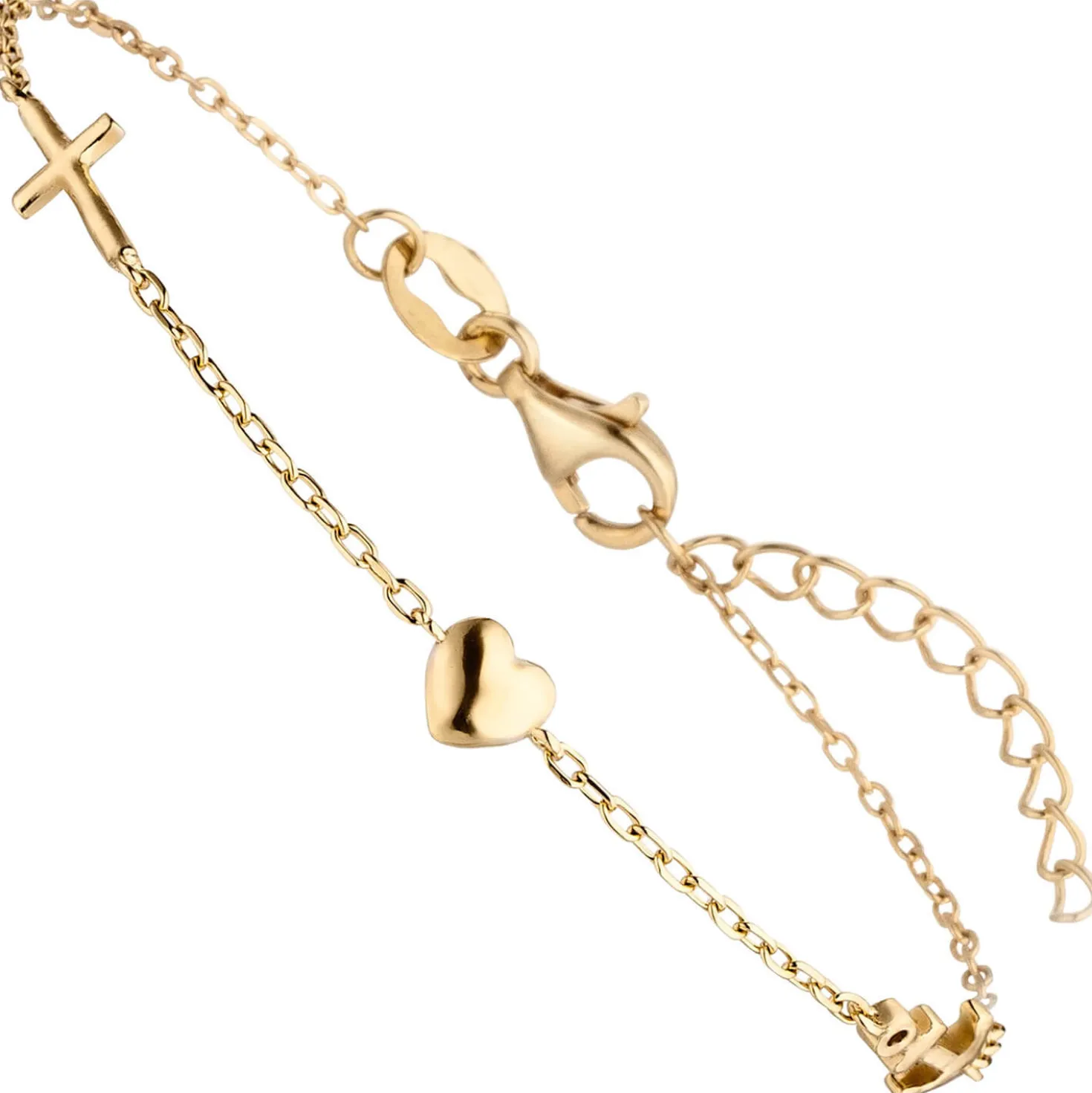 Armband mit 3 Anhängern Glaube Liebe Hoffnung aus 925 Silber vergoldet 16-19cm