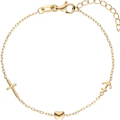 Armband mit 3 Anhängern Glaube Liebe Hoffnung aus 925 Silber vergoldet 16-19cm