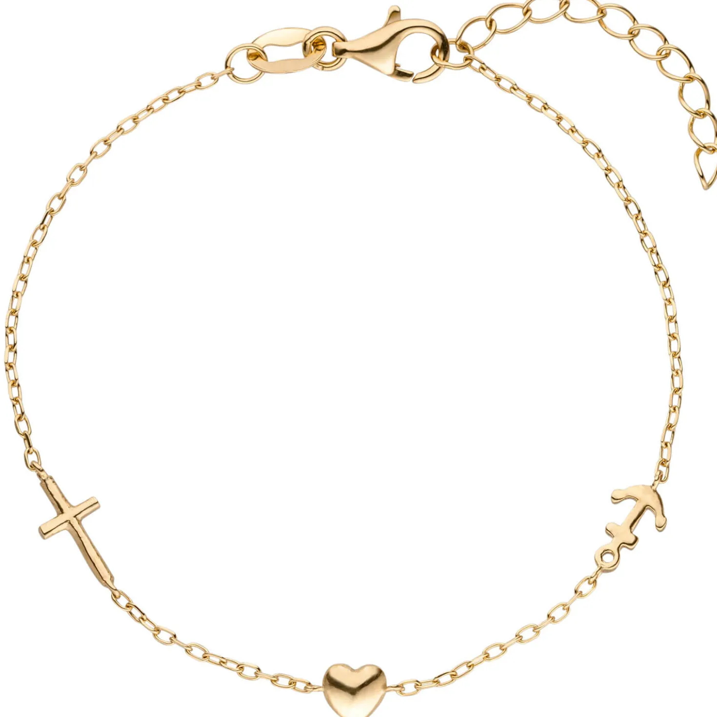 Armband mit 3 Anhängern Glaube Liebe Hoffnung aus 925 Silber vergoldet 16-19cm
