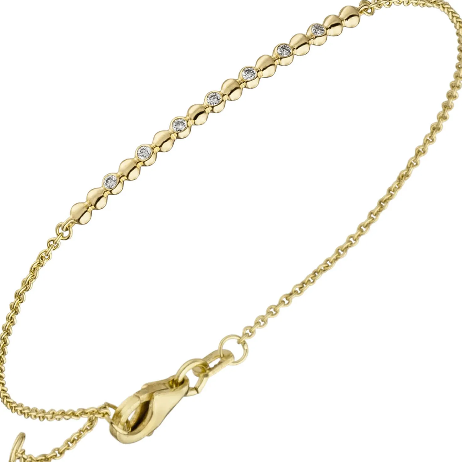 Armband mit 7 Diamanten Brillanten 0,06 Ct 585 Gold Gelbgold 17,5cm