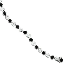 Armband mit Zirkonia schwarz weiß, 925 Silber rhodiniert, 19 cm