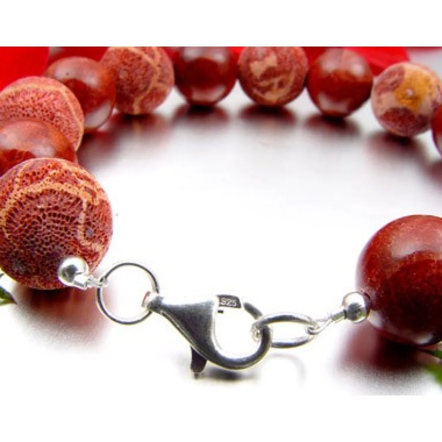 Armband Natur-Koralle Schaumkoralle rot-orange 925 Silber glatt & mit Poren