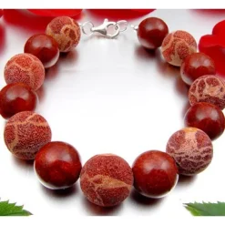 Armband Natur-Koralle Schaumkoralle rot-orange 925 Silber glatt & mit Poren